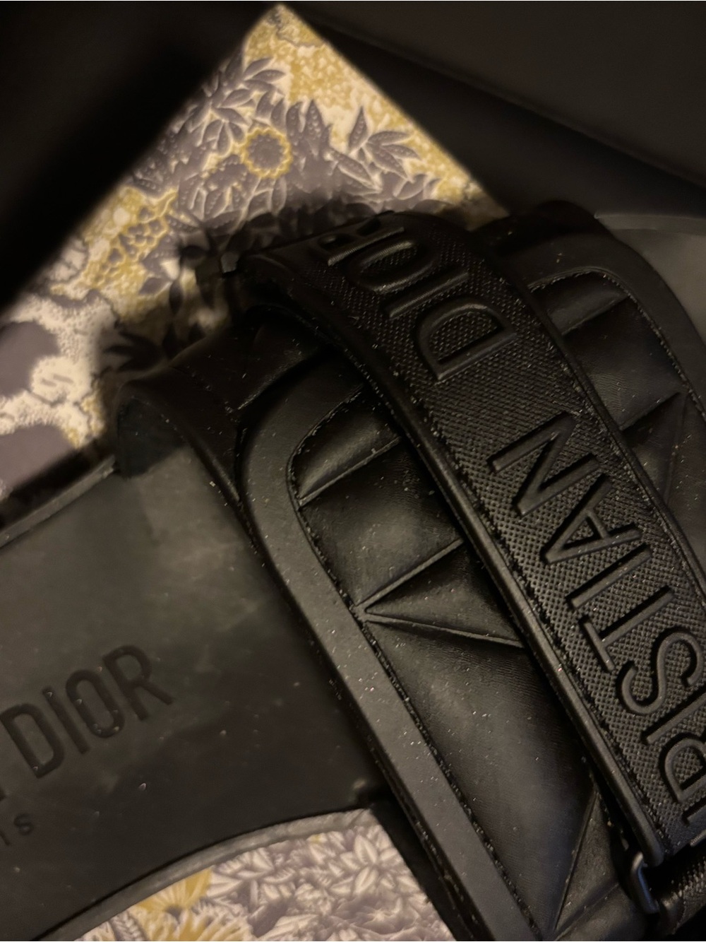 Dior Black Embossed Logo Slide Sandals - Picture 4 of 5